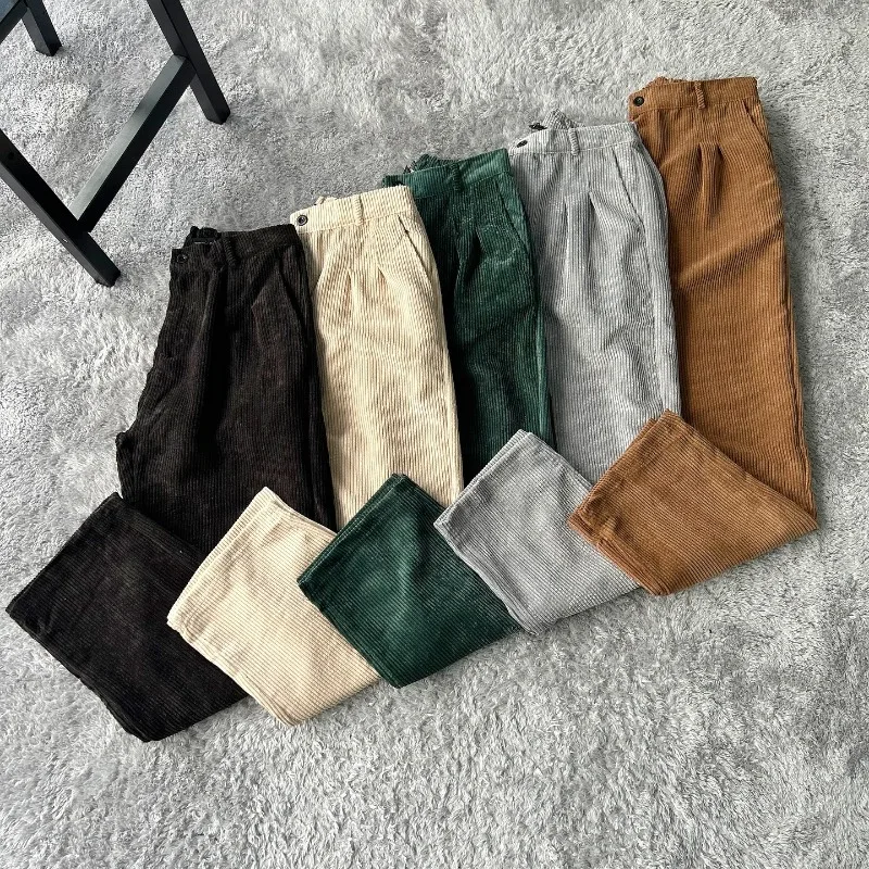 2024 Winter Street retro slim-looking corduroy pants Women y2k Harajuku fashion wide leg pants with loose straight leg pants