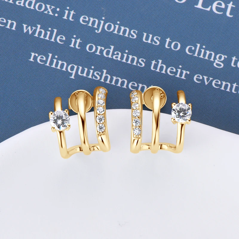 OXTAO جولة مويسانيتي الأطواق أقراط موضة نصف المفتوحة الكفة الحقيقية 925 الفضة ثقب وأقراط مجوهرات هدية للنساء