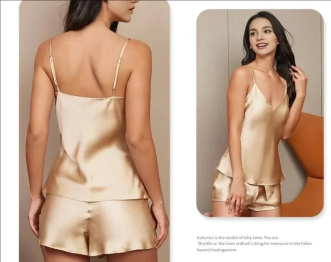 BirdTree, conjunto de pijamas de seda 100% auténtica de 16MM, tirantes sólidos para mujer, pantalones cortos con lazo sencillo, ropa para el hogar, Primavera Verano 2024 S43729QC