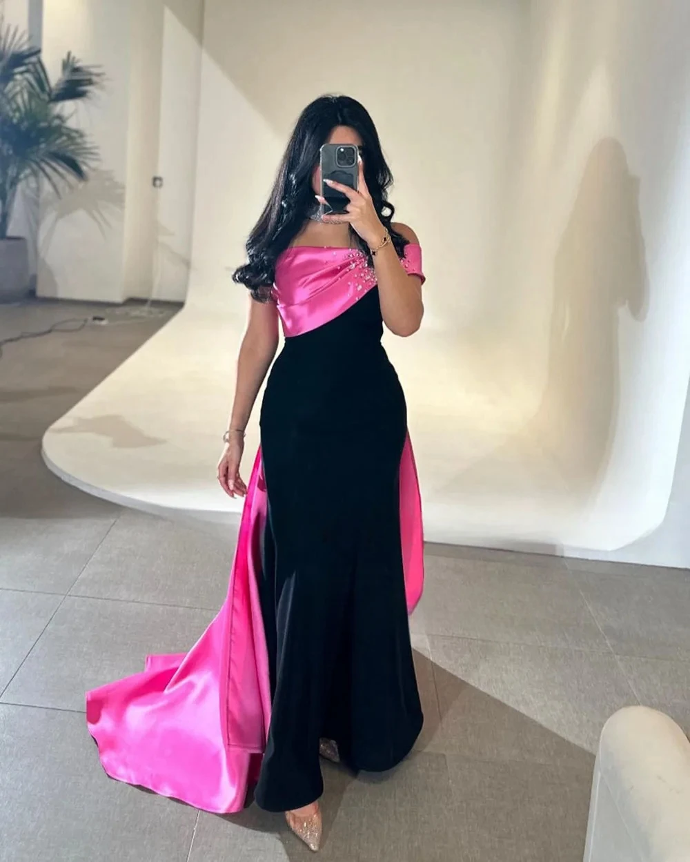 

Adeli Elegant Black Prom Dress Women's One Shoulder Beaded Party Evening Gown Floor Length Saudi Arabia Formal Occasion Dresses