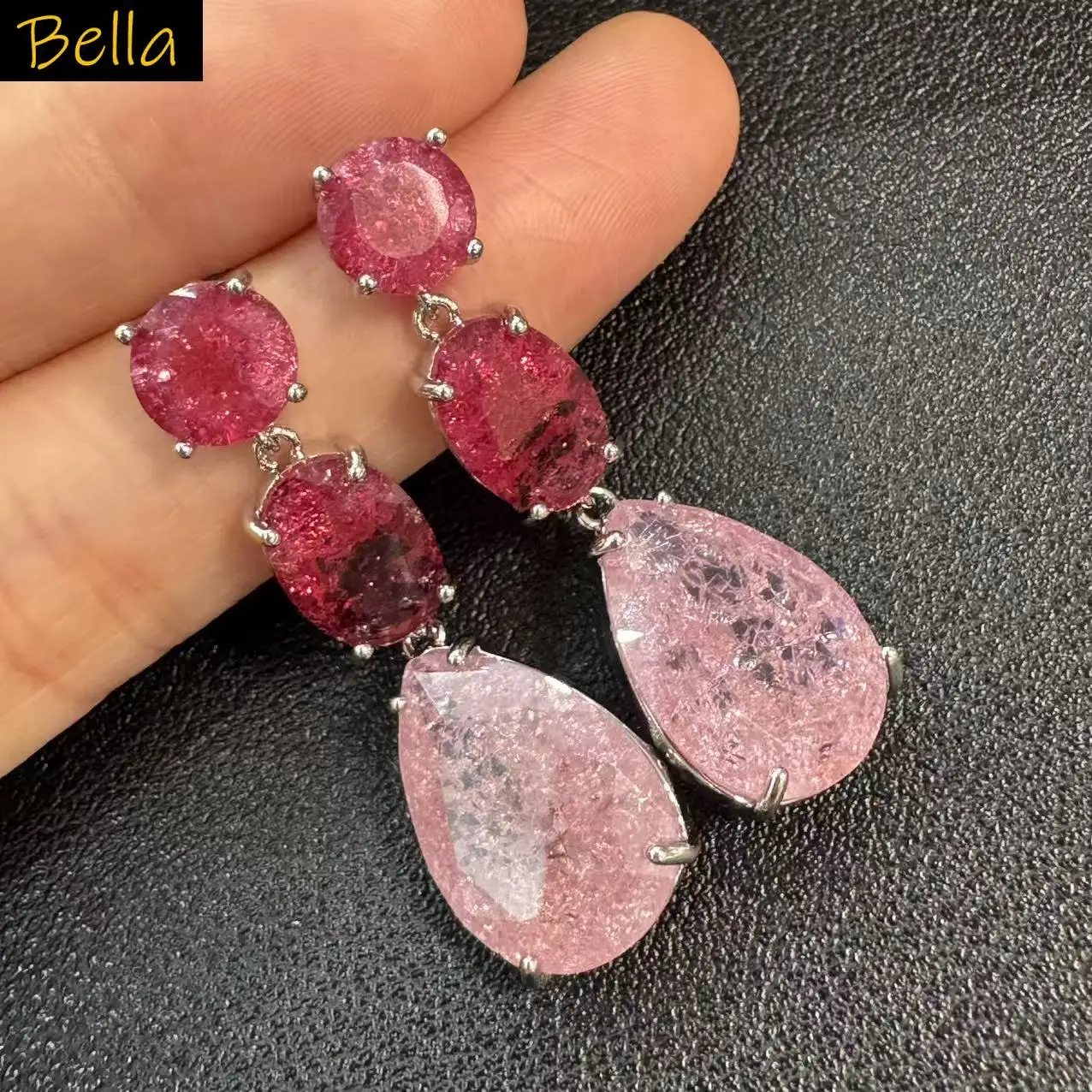 Multicolor Ice Crack Zircon Dangle Earrings for Women Round Oval Teardrop Drop Earrings Statement Jewelry Blue Green Sweet Gift