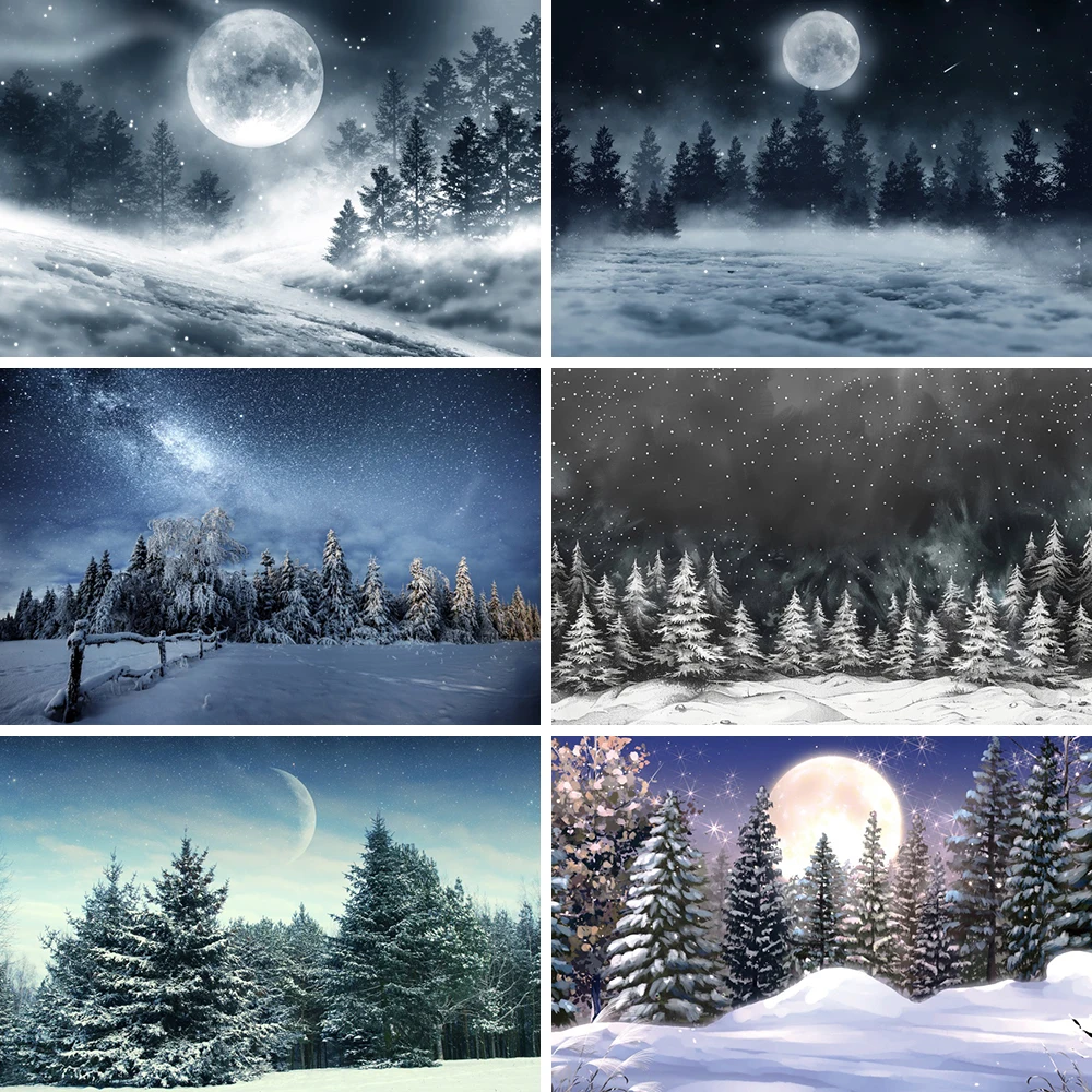 

Yeele Winter Night Snow Background Christmas Eve Starry Moon Nature Landscape Cedar Tree Photography Backdrop Home Decor Banner