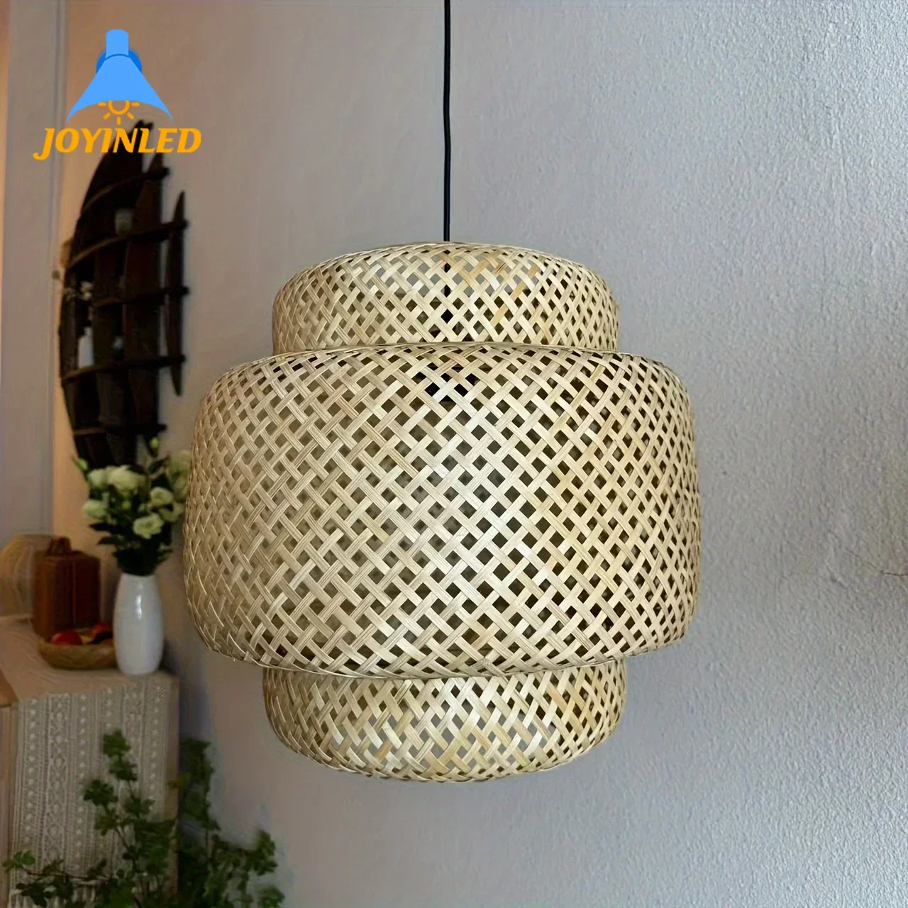 Large Size Woven Artisanal E27 Hanging Fixture 38/50cm Handcrafted Modern Bamboo Pendant Lamp Shade for Dining Bedroom Tea Room