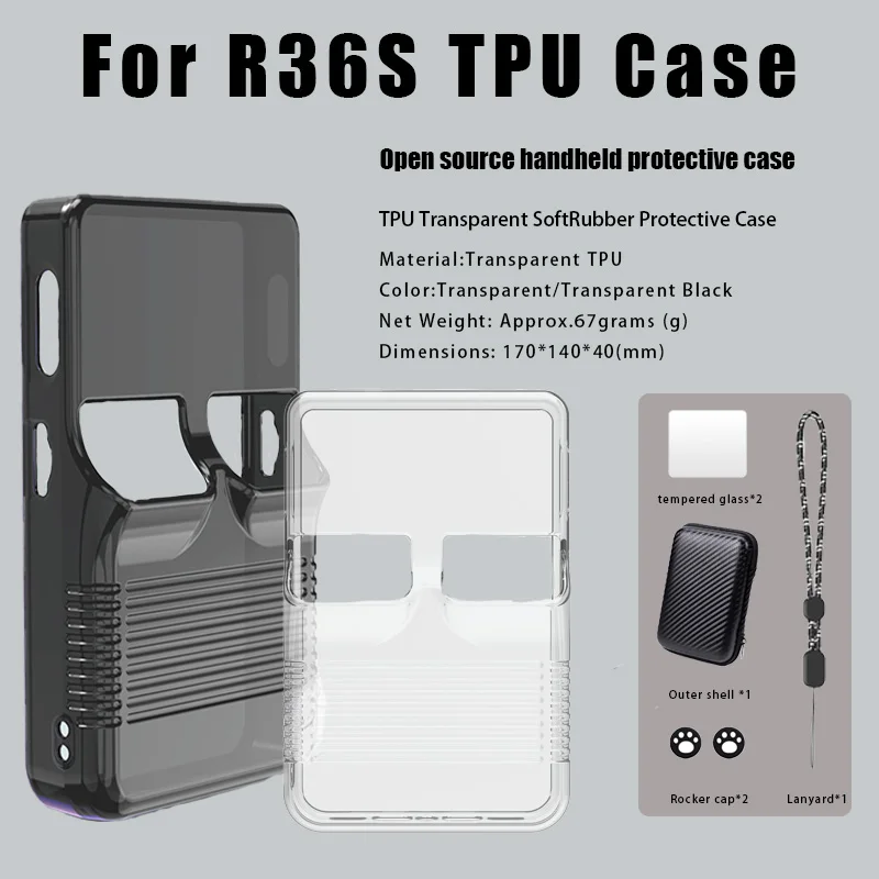 New Open-source Handheld Protective Case for R36S Portable Game Console Accessory Storage Transparent Shell All in One