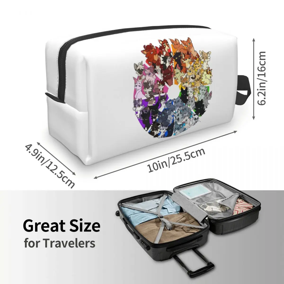 戦士猫カラーホイール化粧バッグ化粧品オーガナイザー収納 Dopp キットトイレタリー化粧品バッグ女性のための美容鉛筆ケース