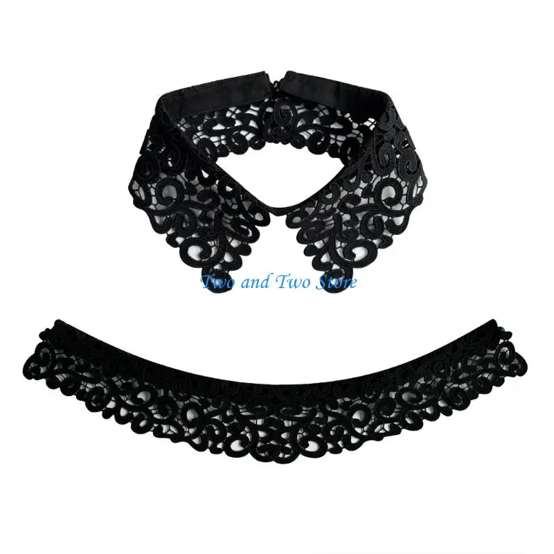 HX6F Breathable False Collar Accessory Openwork Pattern Pointed Collar for Women Sweater All Matching Neck Decoration