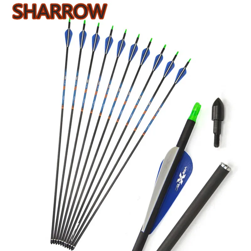 

6/12Pcs 30" Archery Pure Carbon Arrows Spine 400 Carbon Arrow Replaceable Broadhead For Outdoor Shooting Hunting Accessories