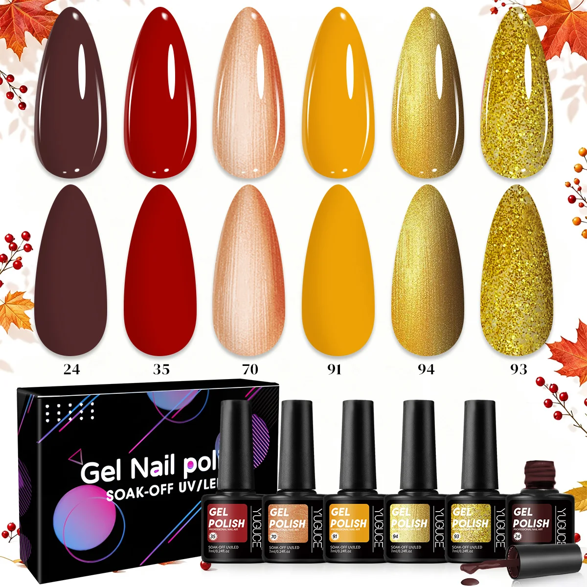 YUGUCE 6PCS/SET Plastic Bottle Gel Nail Polish - Each bottle is 7ml, exquisite and compact, applies smoothly, easy to apply and long-lasting without damaging the nails