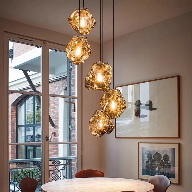 

Minimalist art ice cube restaurant pendant light creative hanging line light entrance lava bar counter bedroom bedside lamp