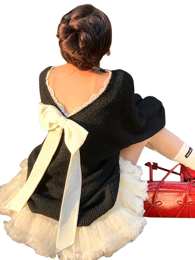 Bla v-ne Bal Knot suéter mujer Otoño Invierno nuevo perezoso de gama alta ropa interior de punto Top coreano Sle