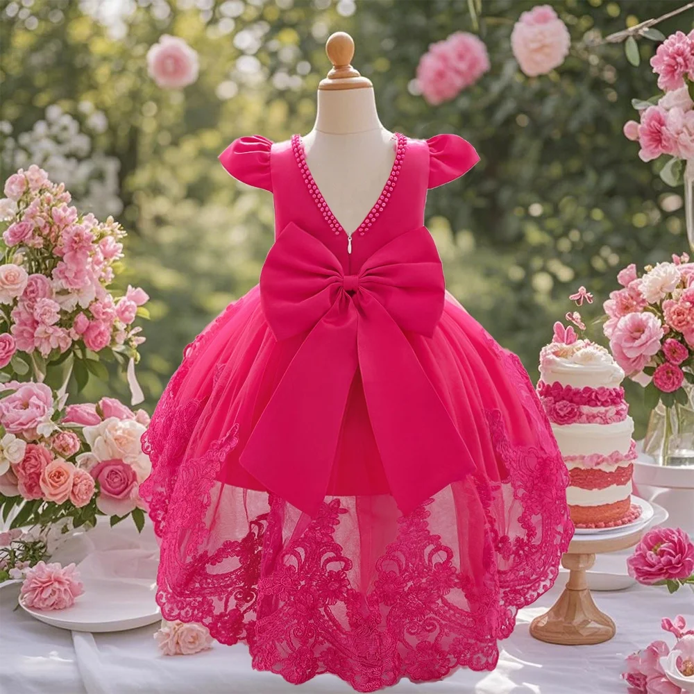 

Кружевное платье принцессы, специальный дизайн со шлейфом, подходит для маленьких девочек, подарки на день рождения, юбилеи, бант