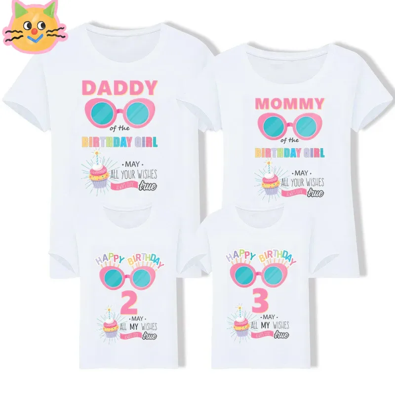 

Birthday Cake Family Theme T-shirt Children's Cake Ice Cream Eye Sister Brother Cartoon T-shirt Kawaii Casual Wear Short Sleeve