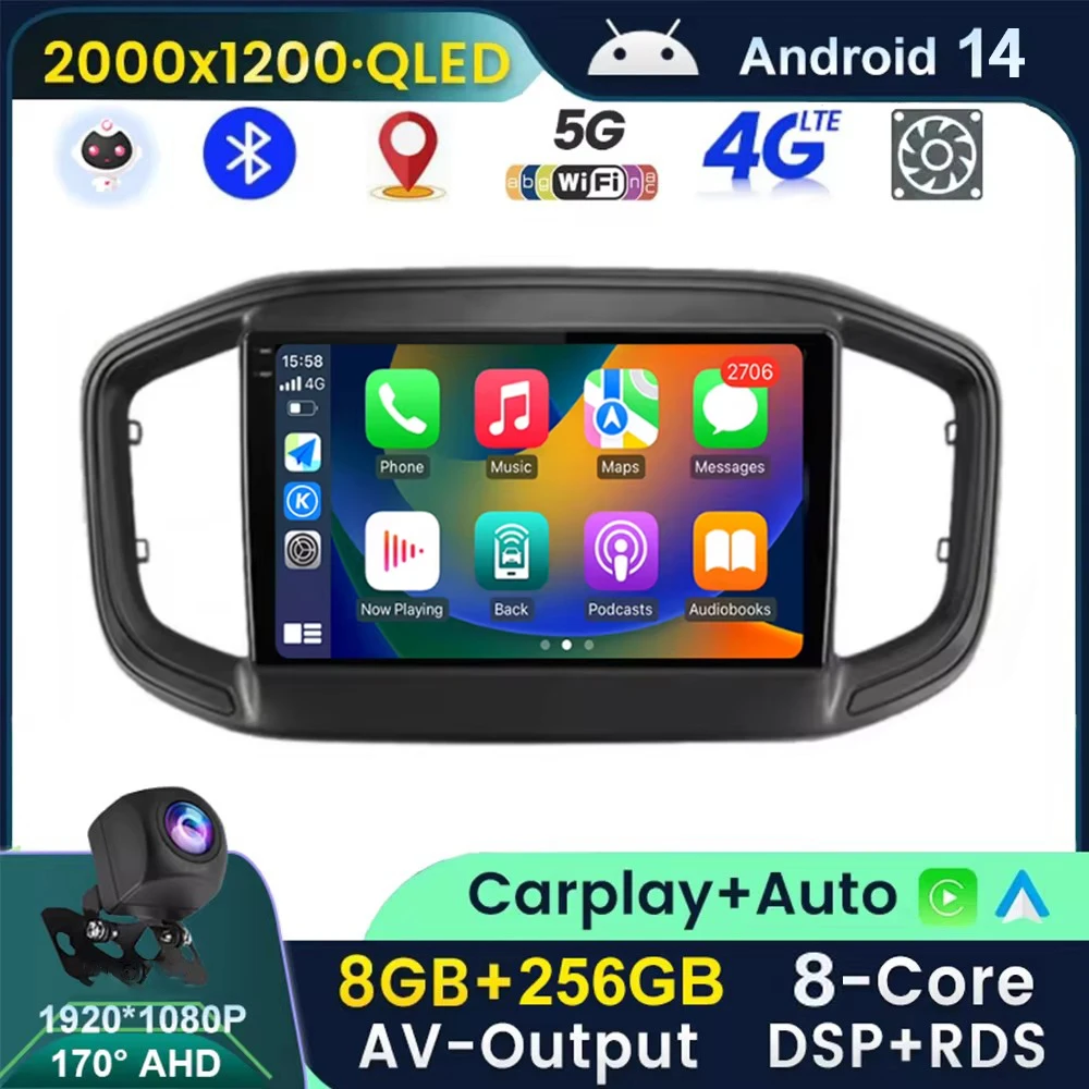 For Fiat Strada 2020 2021 2022 Car Radio Android 14 Auto Carplay Multimedia Video Player GPS Navigation Stereo 360 Camera WIFI