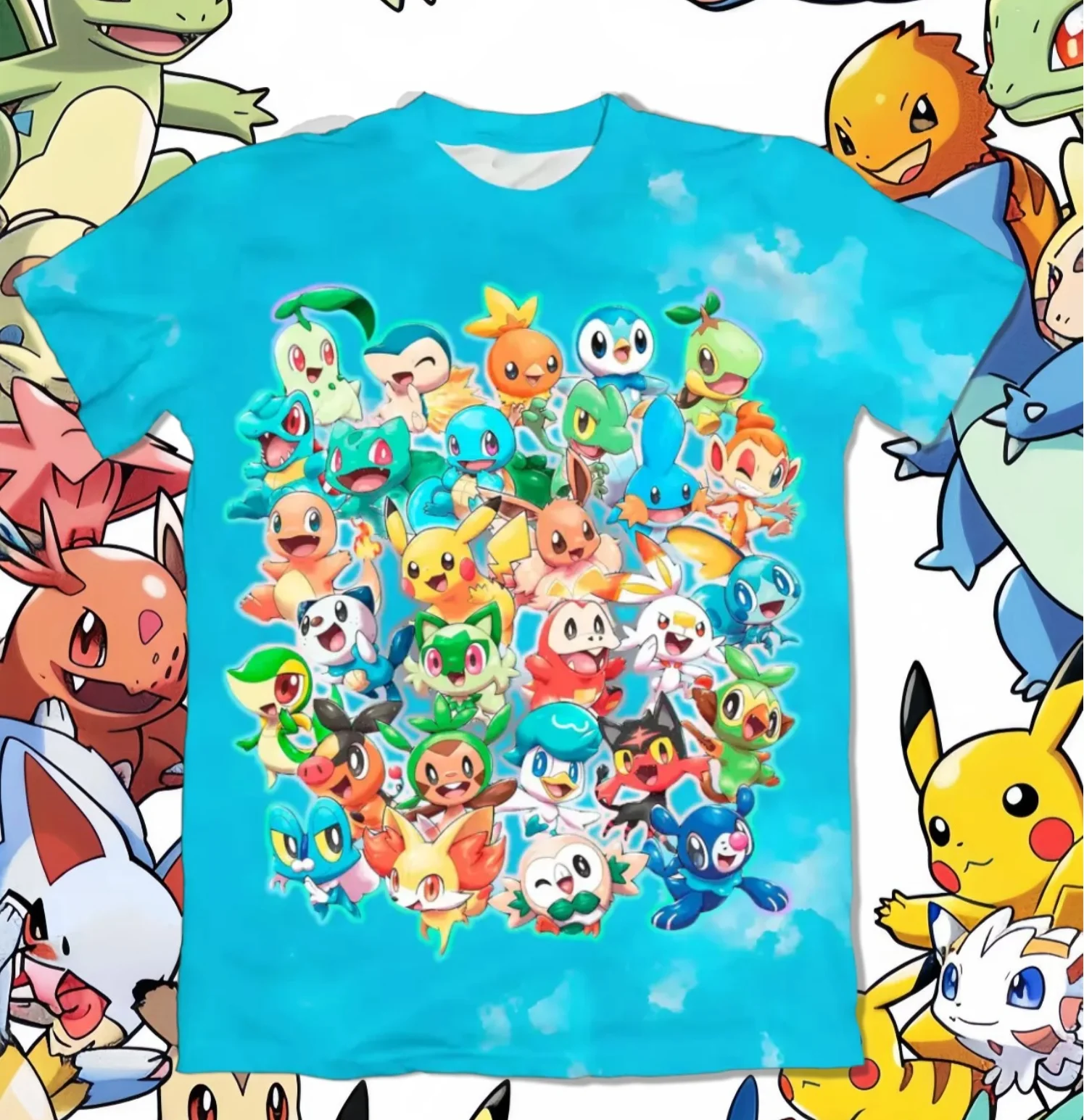 

2026 Hot Selling Pokémon Short-Sleeve Shirt with Pikachu Quick-Drying 3D Print, Men's Shirt, Children's Top