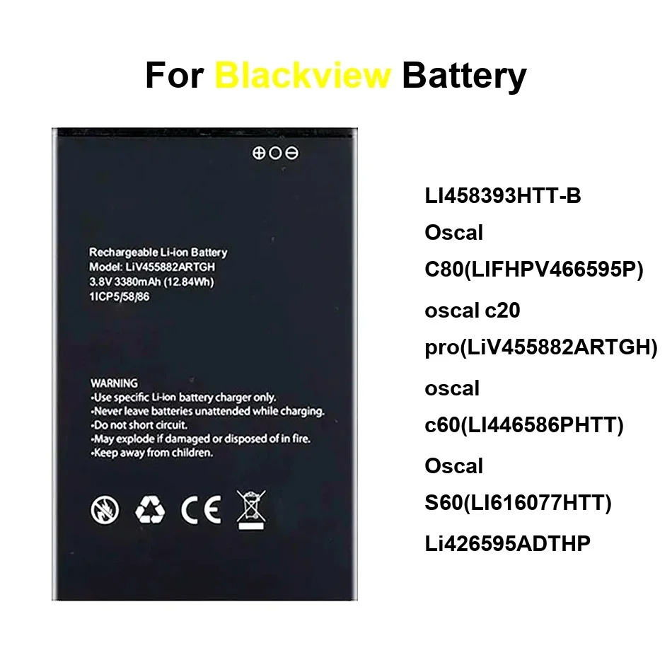 

Mobile Phone Battery For Blackview Oscal C20 C60 C80 S60 Spider Tiger 8 12 Pro Li426595adthp LI458393HTT-B 3380-13000Mah