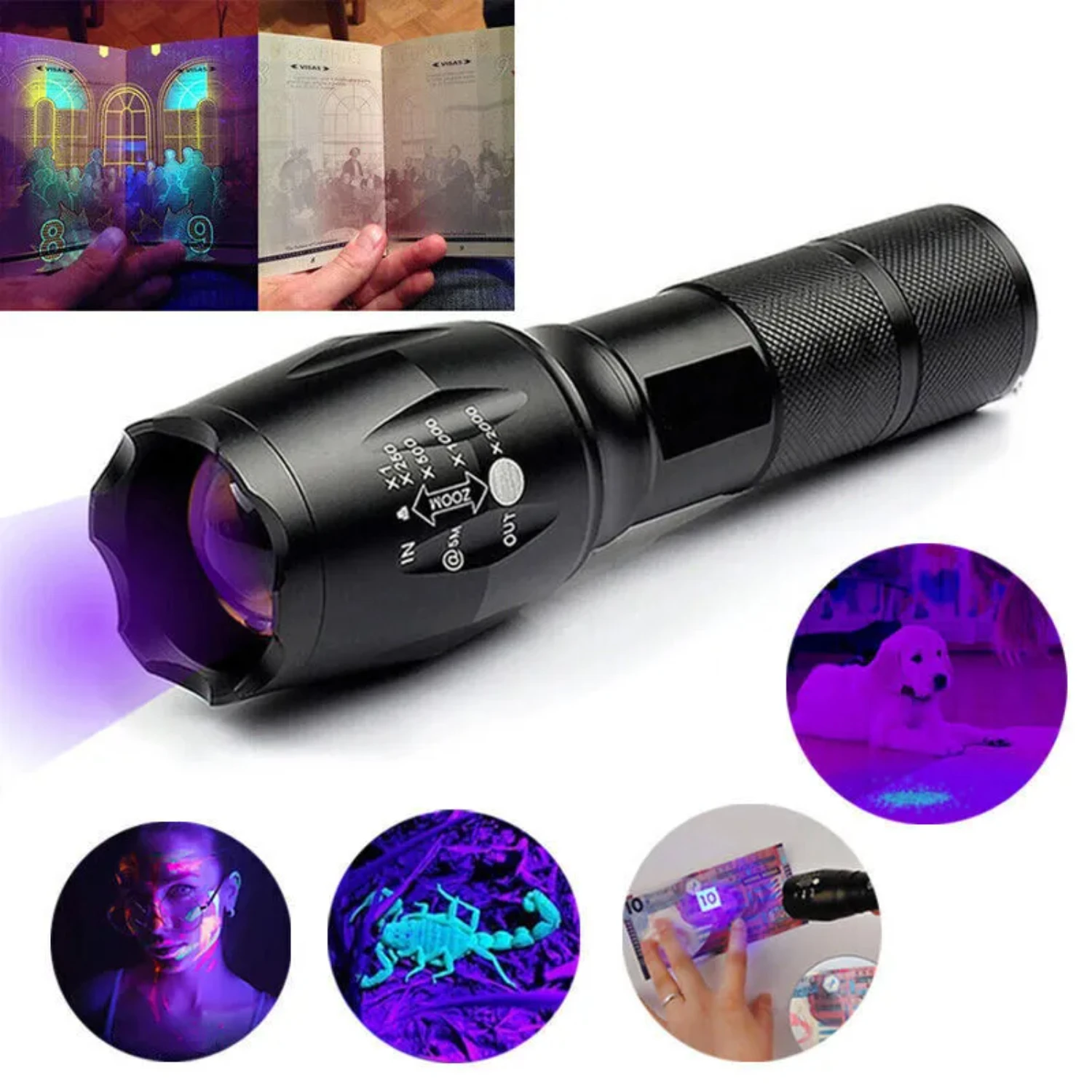 السوبر مشرق 120000lm الأشعة فوق البنفسجية الشعلة الأشعة فوق البنفسجية مصباح يدوي Blacklight ضوء مصباح LED