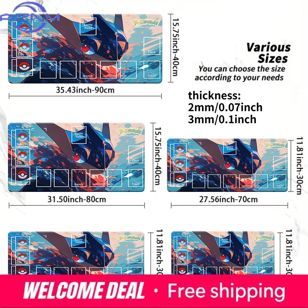 Tapete de Juego Greninja Water Art Pokemon TCG Battle Field Zoned, Tapete de Juego Grande Antideslizante, Alfombrilla de Escritorio Extendida para Juegos