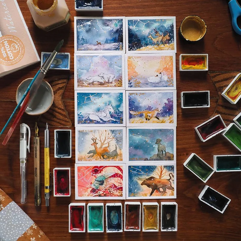 Japanese Kuretake Single Color Danmei Solid Watercolor Pigment Student Ancient Style Artist Painting Watercolor Art Supplies