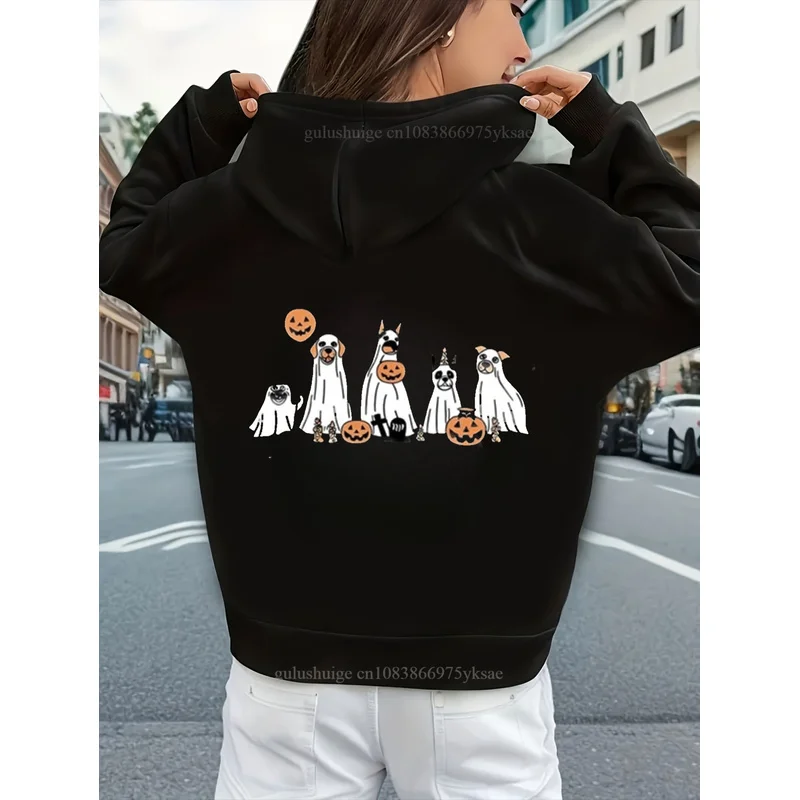 Oversized Streetwear Hoodie Halloween Gifts Cute Ghost Dog Pumpkin Print Fall Clothes Autumn Winter Lounge Wear Gift For Friends