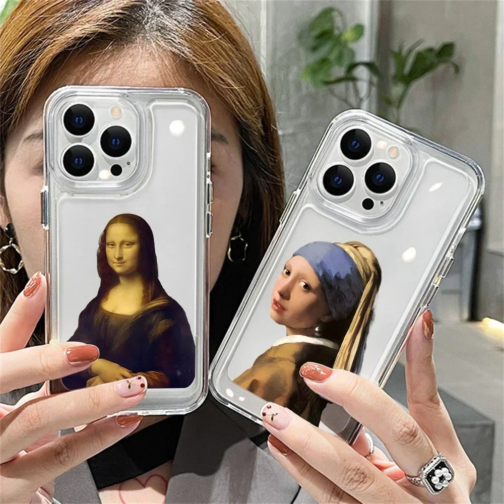 Iconic Painting Art Clear Case for iPhone 16 15 Plus 11 12 13 14 Pro Max XR Great Artist Collage Van Gogh Mona Lisa Slim Cover