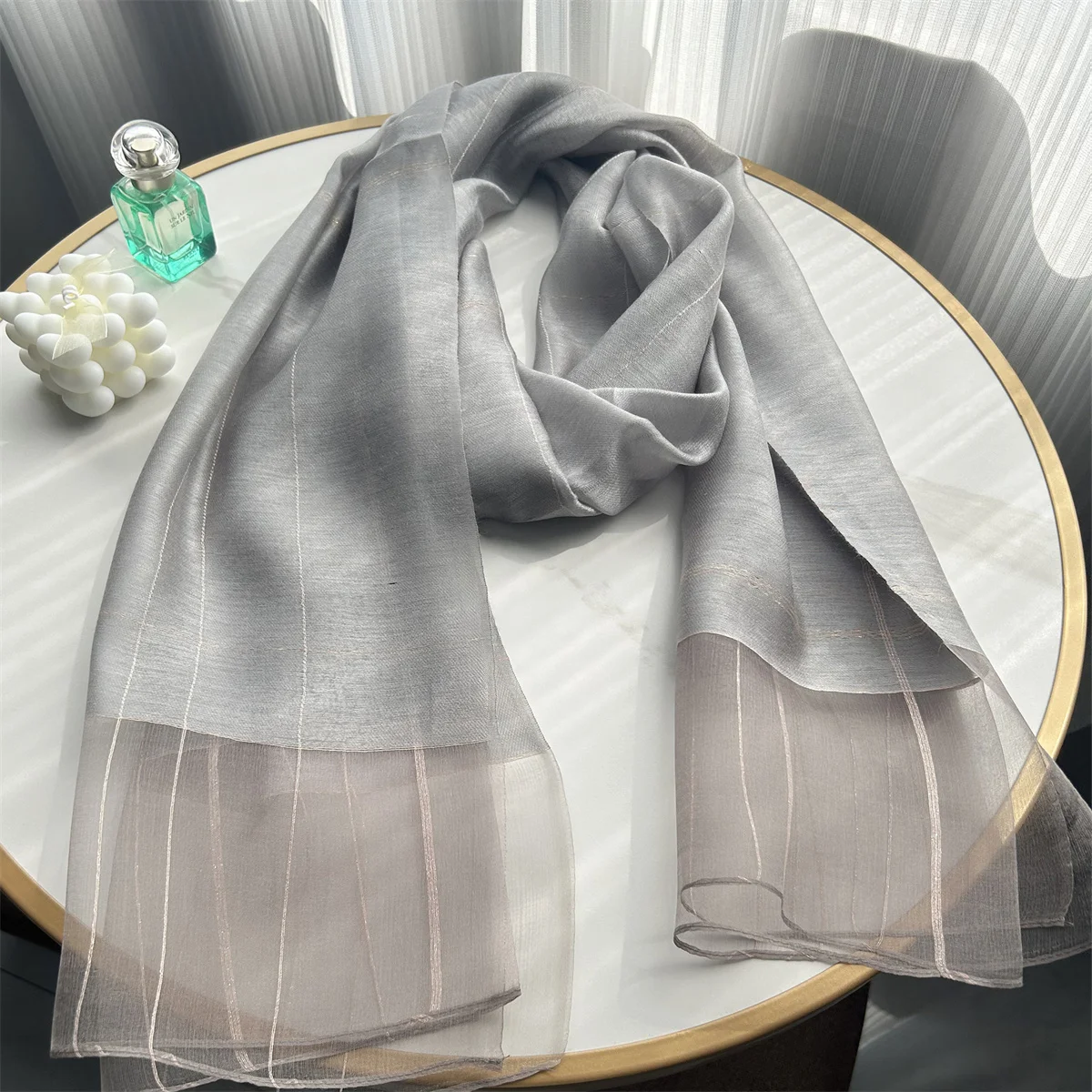 New Design Luxury Brand Women Foulard Plaid Frame Silk Solid Scarf Elegant Shawl Long Wrap Sunscreen