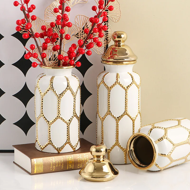 

Ceramic General Jar Ornaments Vase Living Room European Gold Luxury Flower Arrangement Home Large Soft Decoration Crafts