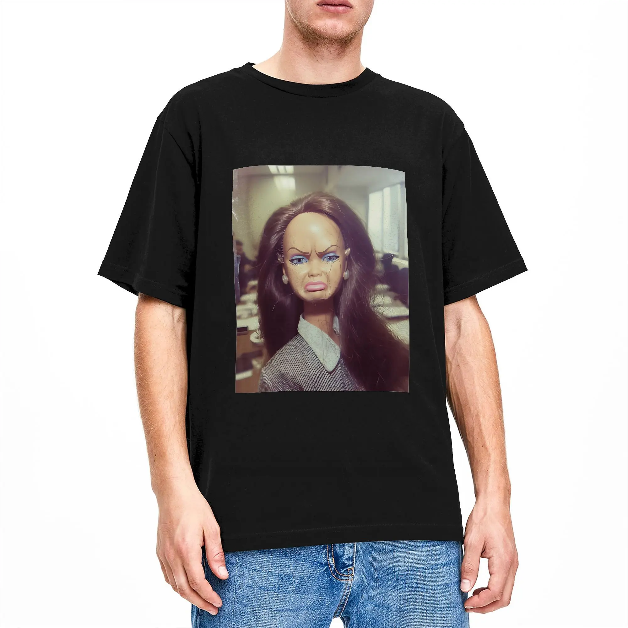 Distressed Doll Face T-Shirt Summer  Harajuku T-Shirts 100 Cotton O Neck Plus Size Clothes Short-Sleeved Vintage Tshirt