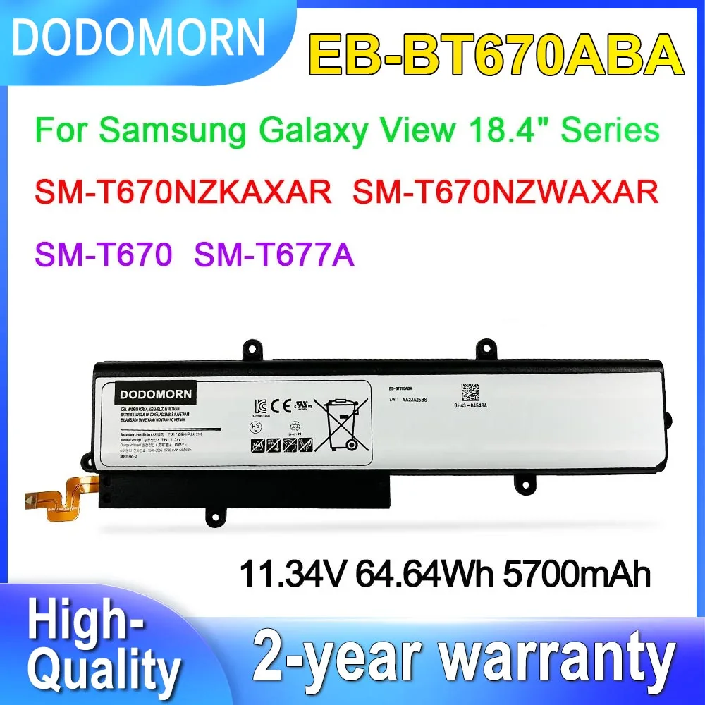 DODOMORN EB-BT670ABA Laptop Battery For Samsung Galaxy View 18.4'' SM-T670NZKAXAR SM-T670NZKAXAR SM-T670 SM-T677A 64.64Wh