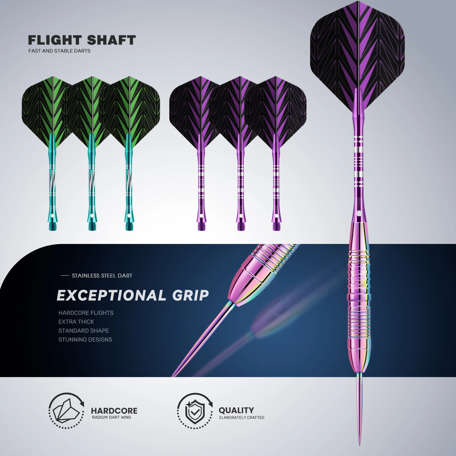 

Huanqu 23g Three-Piece Stainless Steel Dart Set, Professional Competition Hard-Tip Darts with Standard Pet Dart Flights, Aluminum Alloy Dart Shafts, Sharpening Stones and Other Dart Accessories, Comes with a Portable Storage Box, Suitable for Home Bar Ent