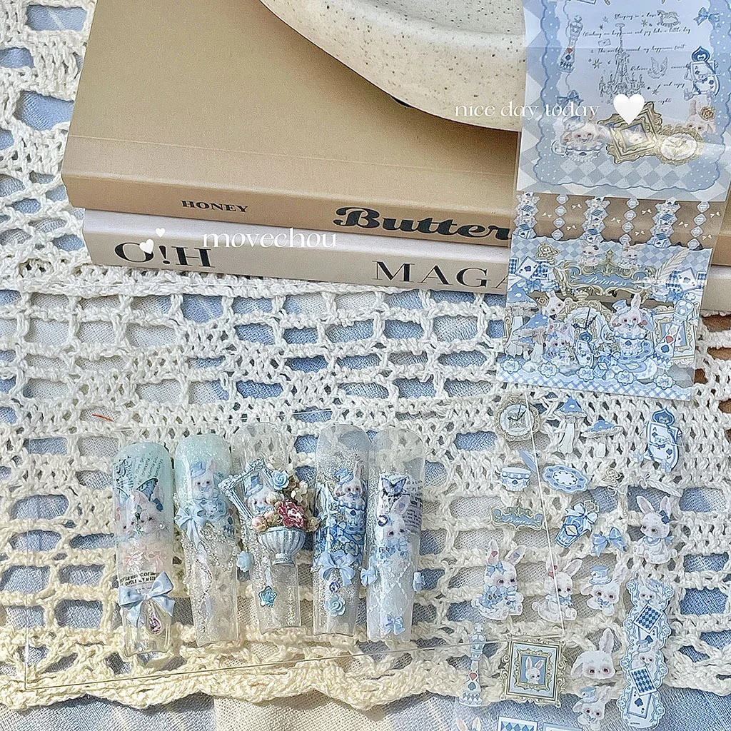 Adesivi per trasferimento manicure con simpatici animali disegnati a mano in stile coreano, fogli per unghie (è bisogno di essere abbinati con colla per trasferimento)