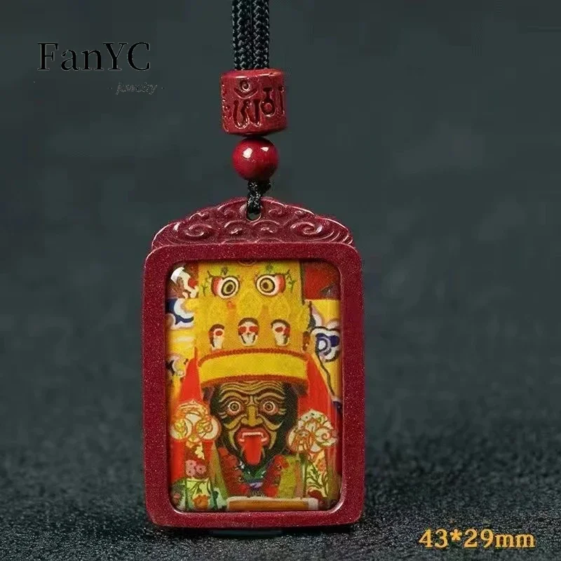 Natural Cinnabar Yellow God of Wealth Tangka Pendant Purple Gold Sand Zakiram Necklace Men's and Women's Fashion Jewelry Gifts