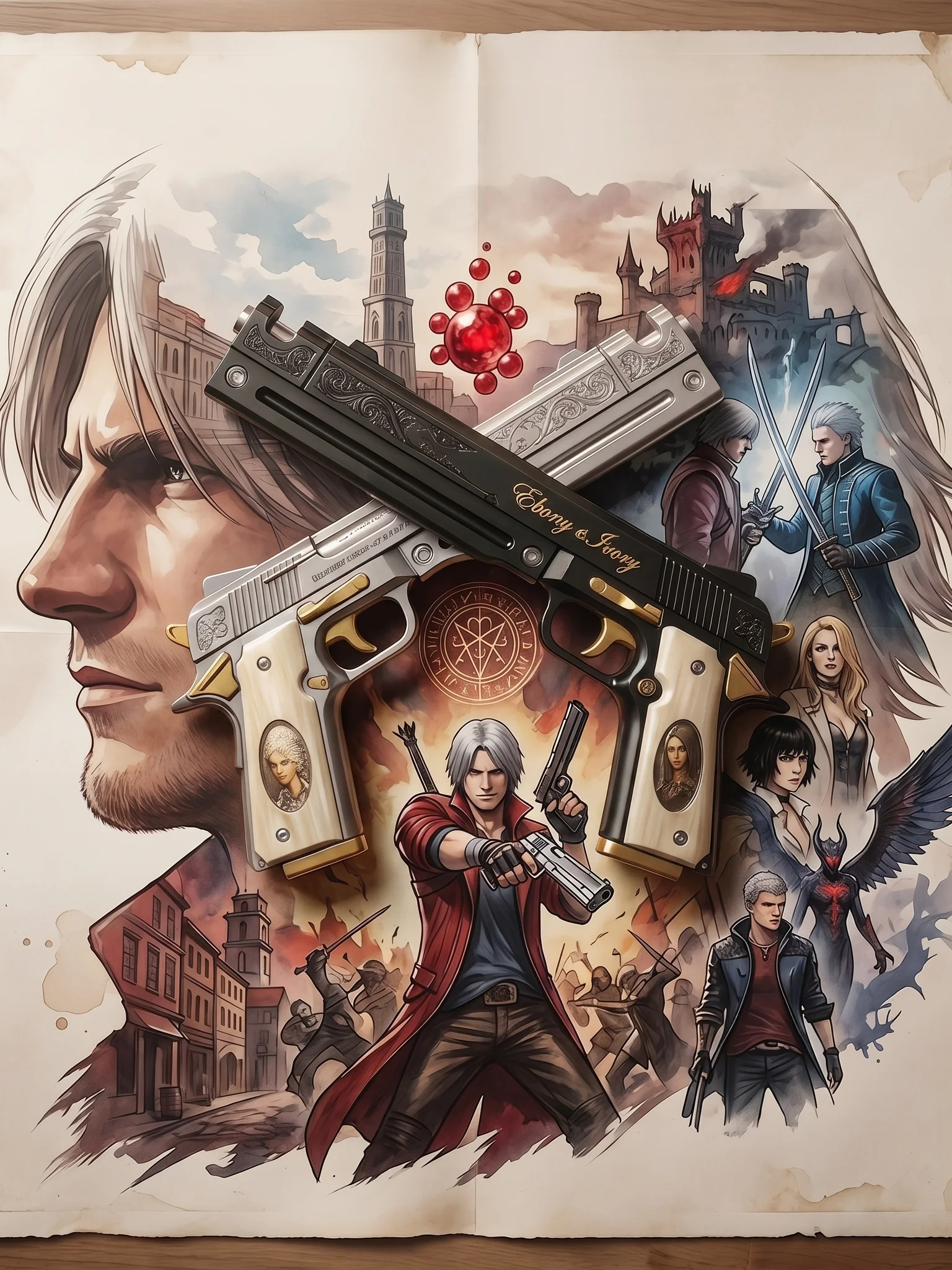 15-calowy pistolet PU Dante Devil May Cry 4 Anime Ebony Ivory DMC Rekwizyt do Cosplayu DMC Pistolet w Skali 1:1 Kolekcjonerski Model Wystawowy Zabawka Prezent (white) — Zdjęcie 2 z 2