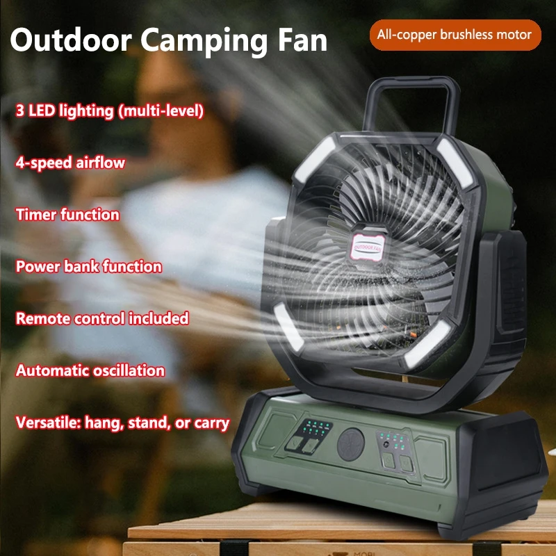 Fan USB Rechargeable Tent Fan Strong Wind Quiet Outdoor Cooling Fan for Travel Fishing Camping Gear