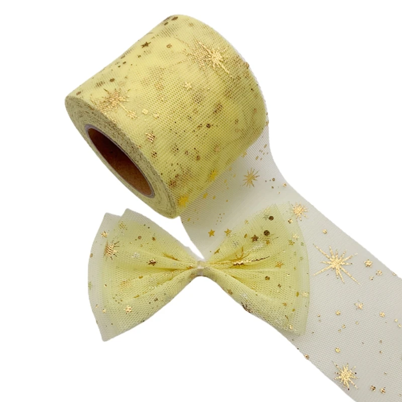 6cm Golden Star PatternTulle Rolls Crafting DIY Sewing Ribbon Multi Colors