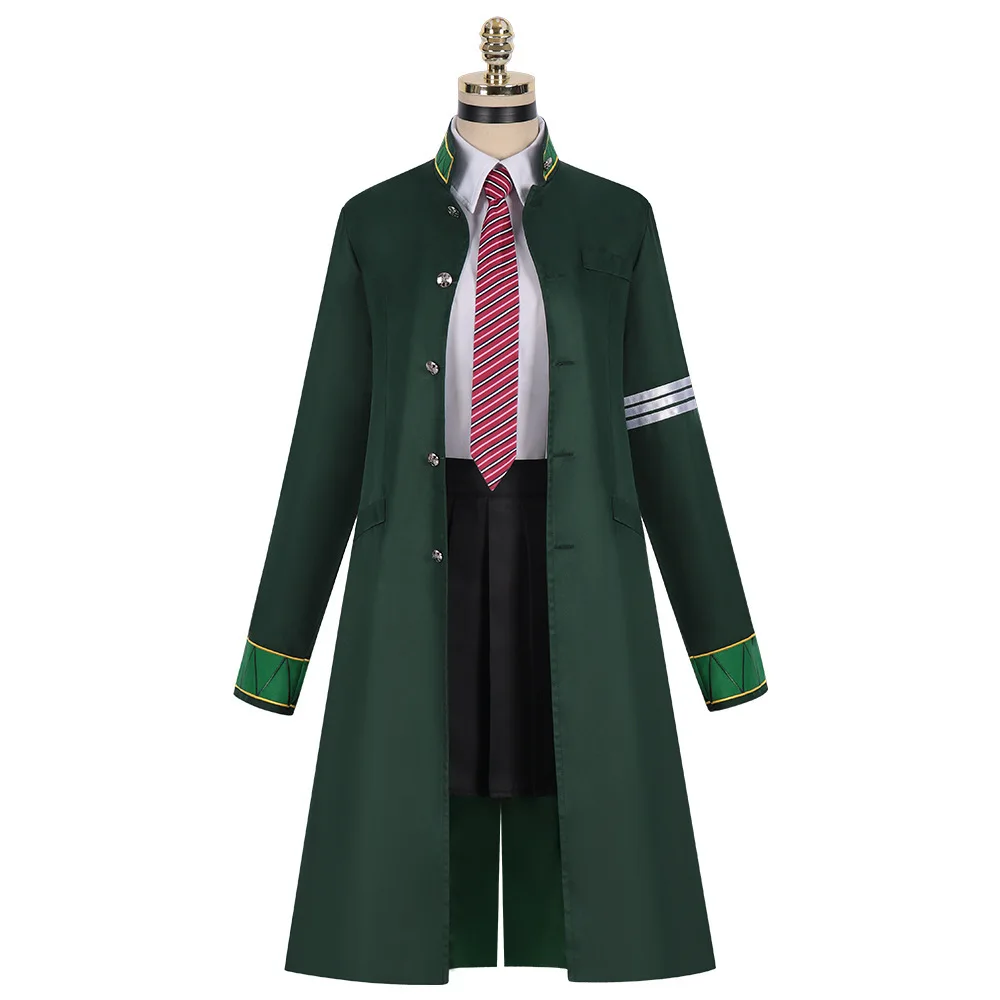 Wind Breaker Anime Tasuku Tsubakino Cosplay Costume Green Long Trench Coat Uniform Skirt White Shirt Choker Tie Bow-knot