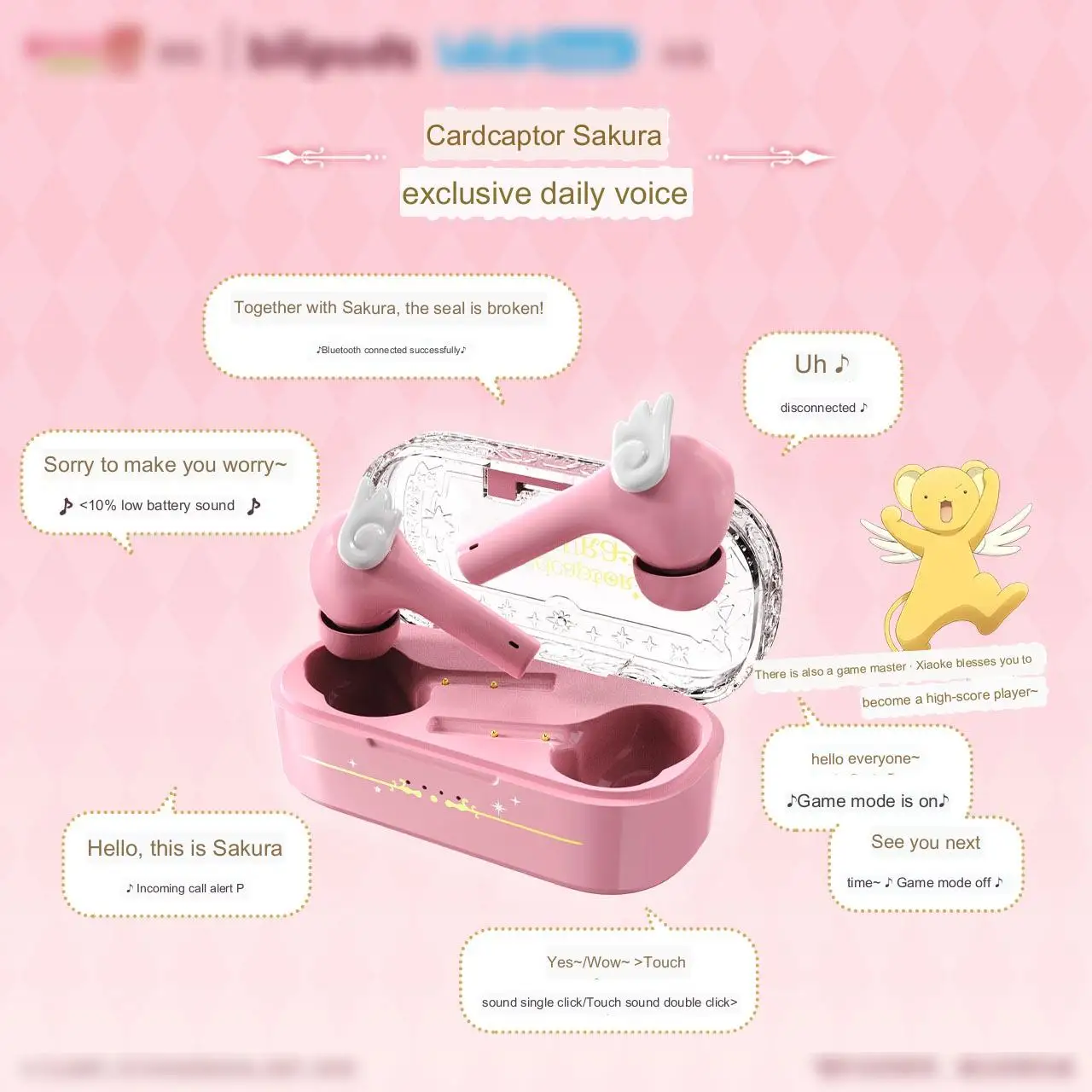 Cardcaptor Sakura Earphone Cute Pink Wireless Bluetooth 5.3 Headphone Intelligent Noise Cancellation IPX4 Waterproof Earbuds