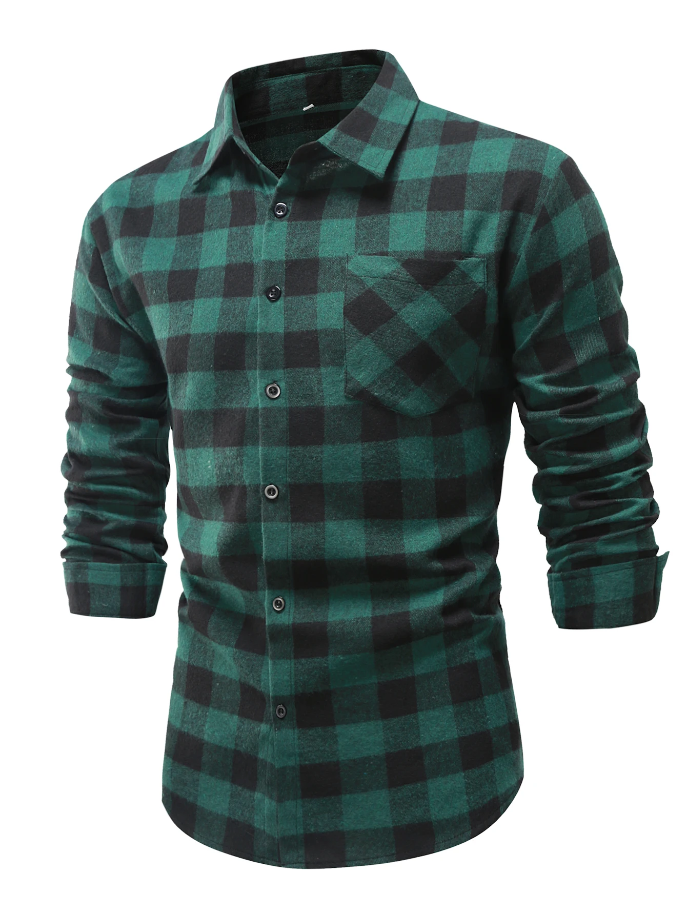 Classic Plaid Pattern Men\'s Casual Long Sleeve Button Up Shirt with Chest Pocket, Spring Fall, Men\'s Clothing