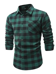 Classic Plaid Pattern Men's Casual Long Sleeve Button Up Shirt with Chest Pocket, Spring Fall, Men's Clothing