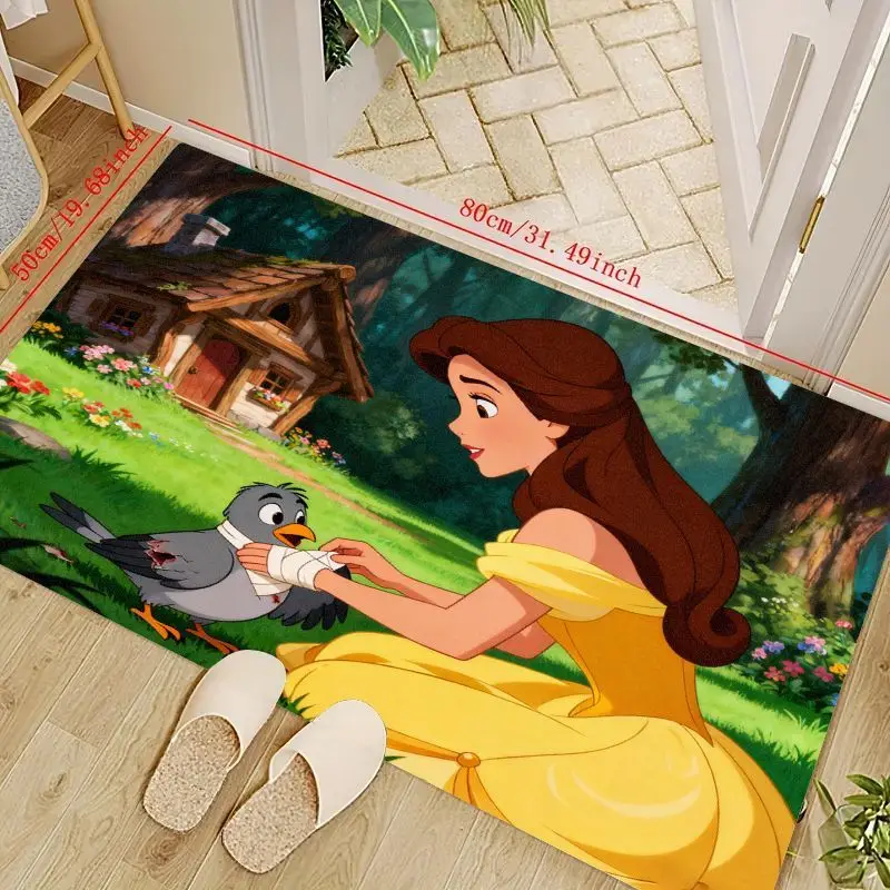 

1PC Disney Princess Belle & Bird Floor Mat, Beauty and the Beast Theme Area Rug, Cute Cartoon Princess Decor Non-Slip Doormat, W