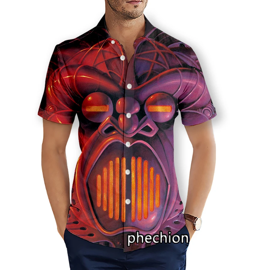 phechion Summer Mens Short Sleeve Beach Shirts Possessed Rock Band 3D Printed Casual Shirts Fashion Streetwear Men Tops X27