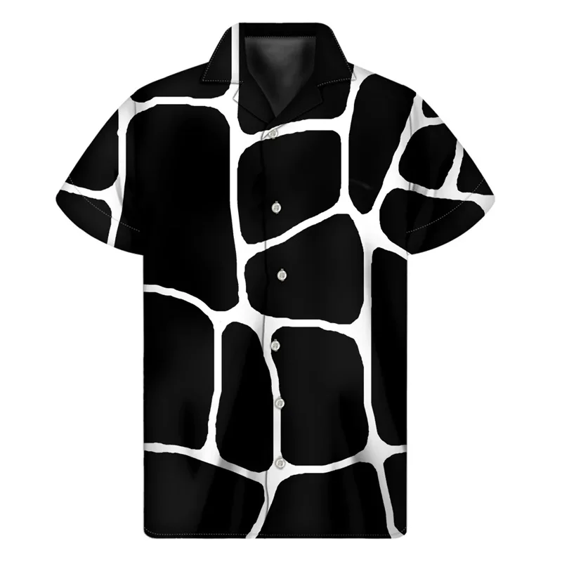 3D Printed Black And White Giraffe Pattern Hawaii Shirts Mens Short Sleeve Big Size Beach Shirts Funny Giraffe Party Blouse Tops