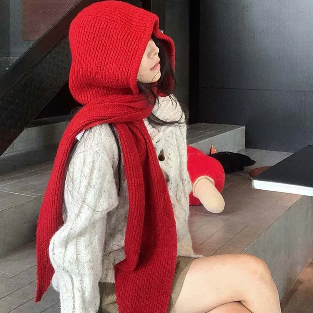 

Acrylic Fibers Knitted Hooded Cap Soft Triangular Neck Collar Beanies Cap Thickened Korean Style Winter Neckerchief Hat Men