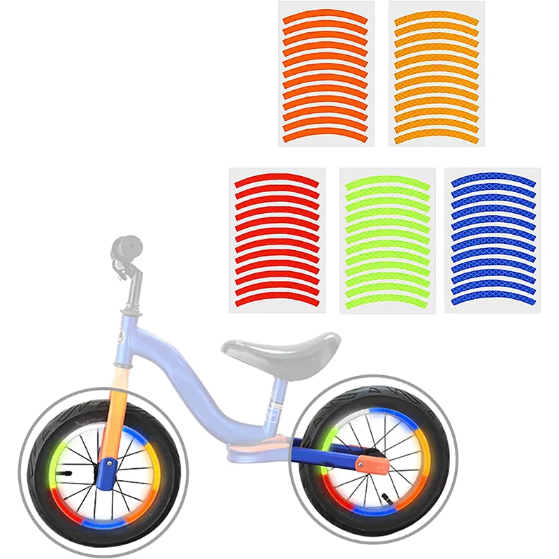 

Colorful Waterproof Reflective Bike Wheel Tire Frame Stickers Fluorescent Safety Decals for Kids Balance Bike Night Warning Tape