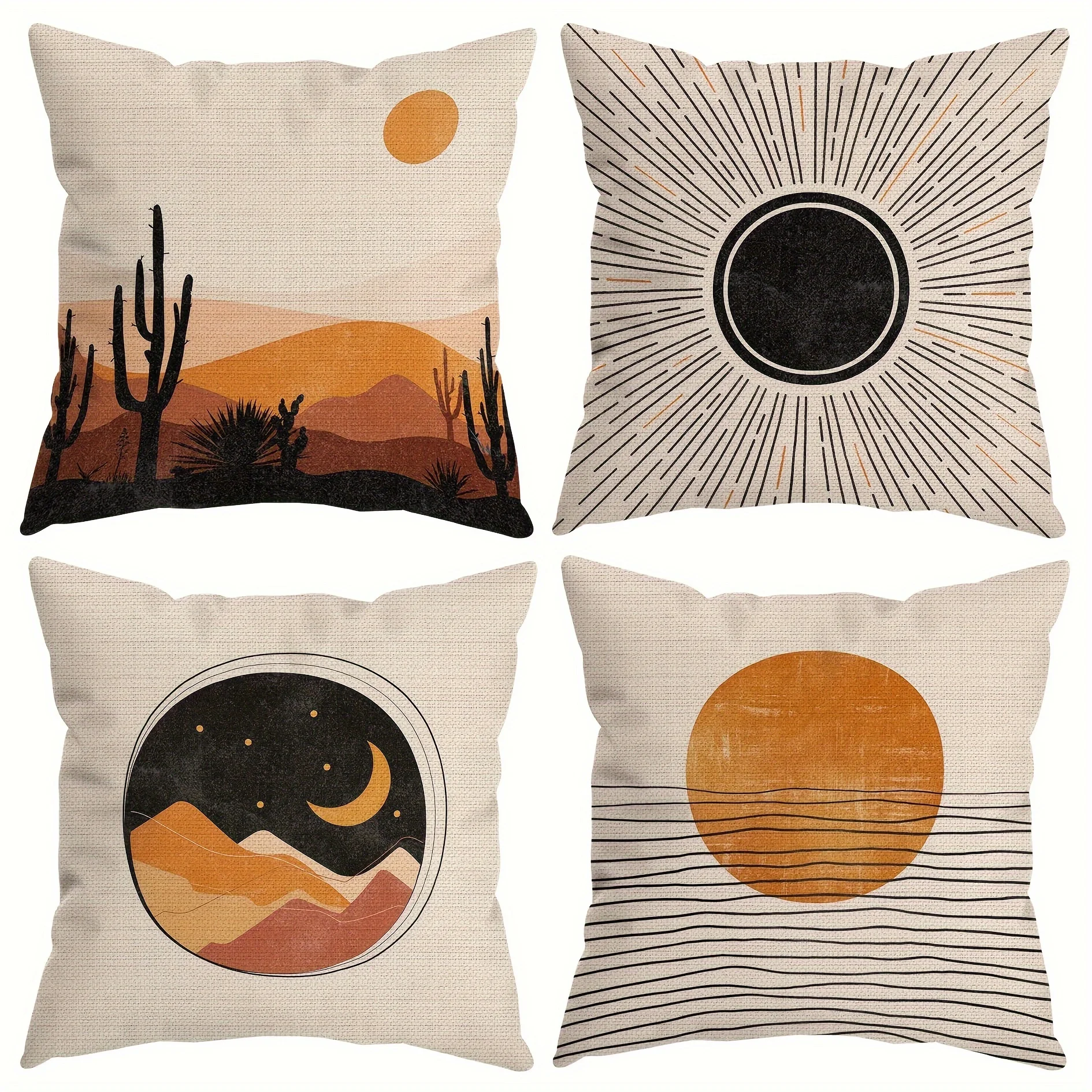 One Piece Linen Blended Abstract Sun Pillowcase, Cushion Cover