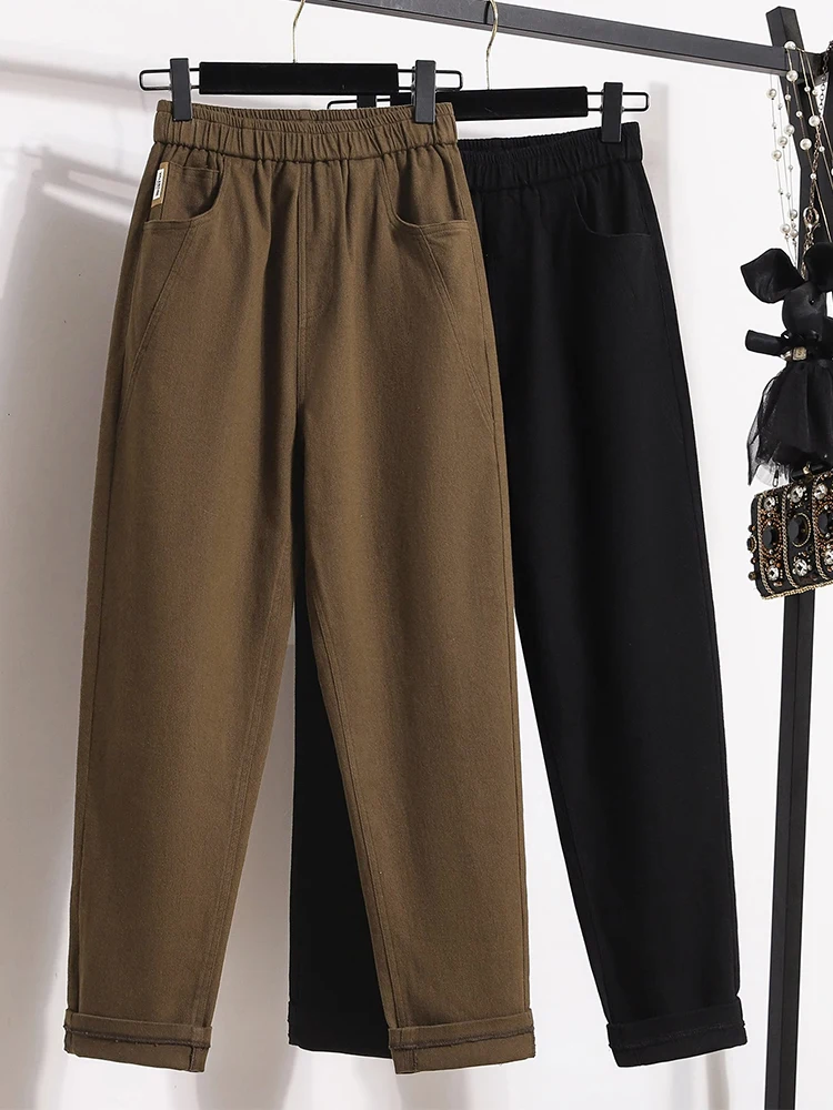 

Женские повседневные брюки больших размеров с высокой талией, прямые, в стиле Harlan, свободного кроя, для фигуры типа «груша», весенние