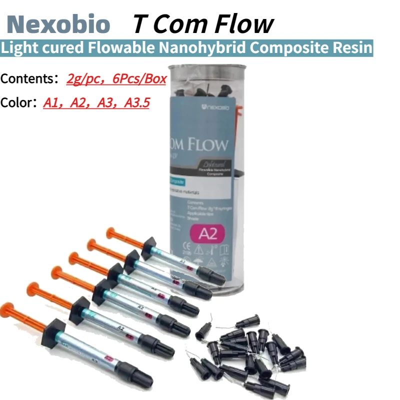 

6PCS Dental Dentistry Nexobio Tcom Flow Light Cured Flowable Nanohybrid Composite Resin Korean Dental Laboratory Resin Material
