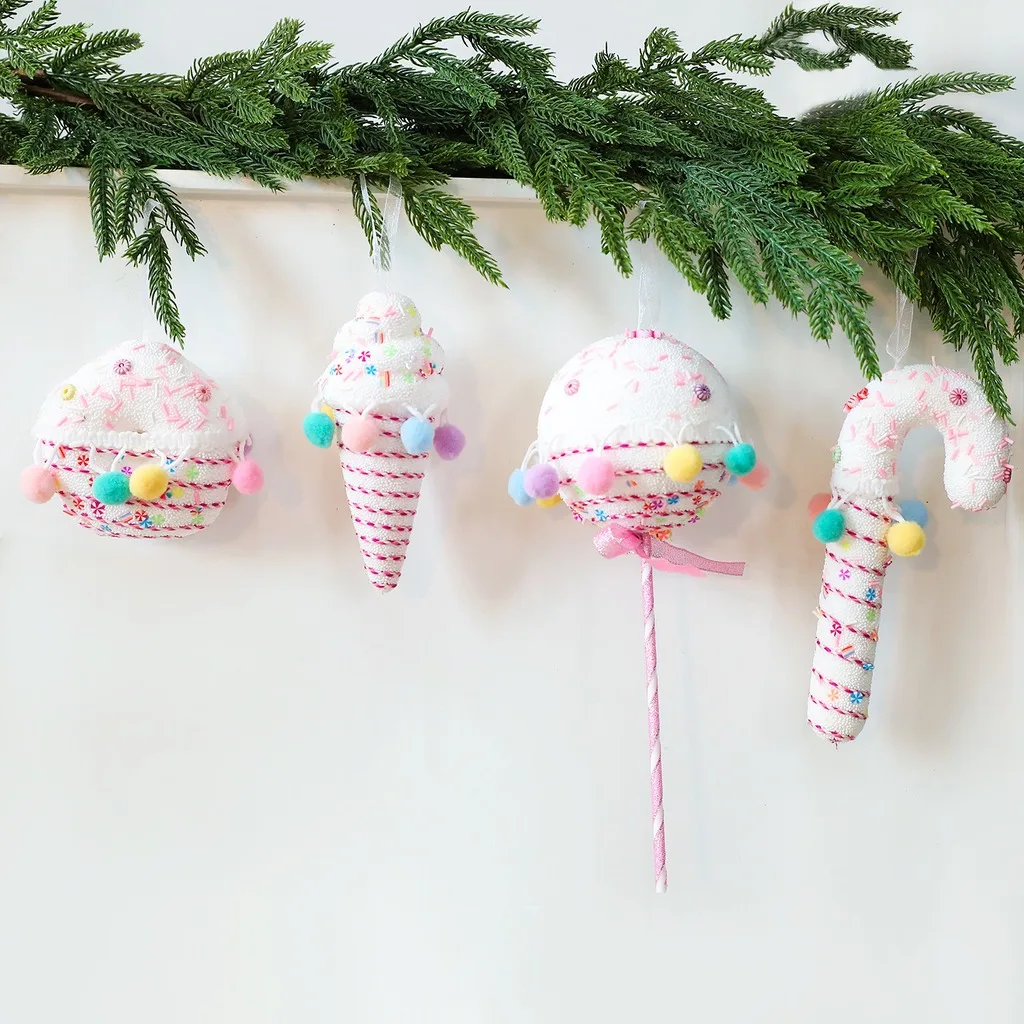 Macaron Pastel Candy Theme Christmas Hanging Ornaments Flocked Foam Xmas Tree 2027 Happy New Year Holiday Decor
