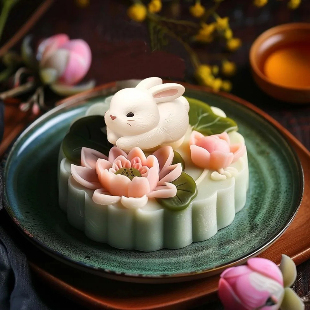 Beautiful Lotus Handmade Soap Silicone Mold Flower Rabbit Candle Mould Animal Gypsum Home Decor Bunny Moon Cake Mid-autumn Gifts
