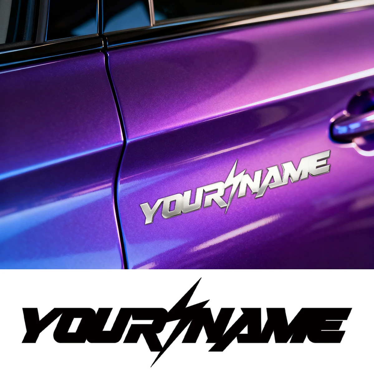 Cool Lightning 3D Metal Stickers, Car Decor, Silver, Customized Art font Badge Emblem Auto Stickers, Decal Waterproof Accessorie