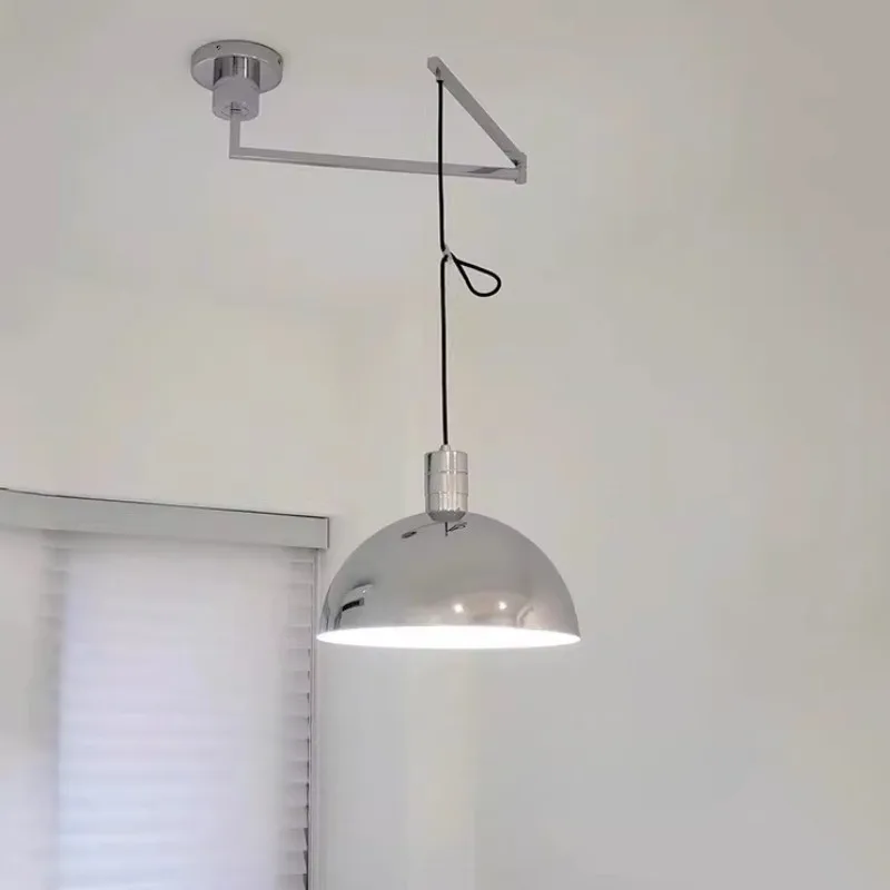 

Swing Arm Pendant Light Nordic Folding Rotatable Long Pole Silver Lamp Living Room Study Movable Dinning Table Hanging Light LED